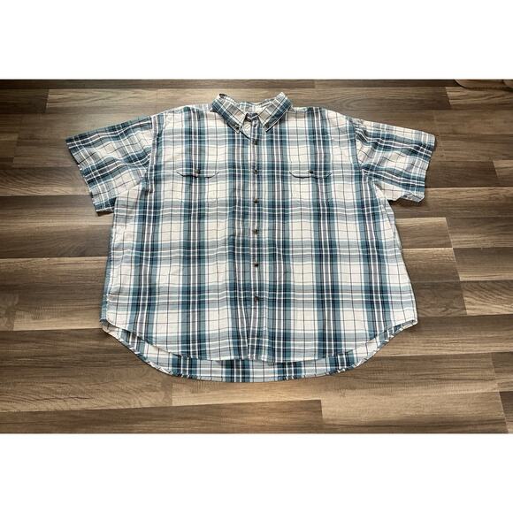 C.E. Schmidt Men’s Workwear Blue Plaid Short Sleeve Button Down Shirt Size 4X - Picture 1 of 8